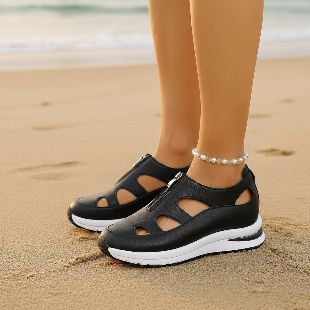 Women's Chunky Sole Closed-Toe Sandals – Soft Sole Velcro Strap FitiqueFit