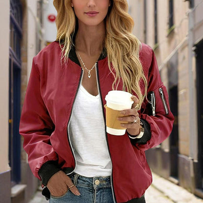 Minimalist Color-Block Stand-Collar Zip Jacket FitiqueFit