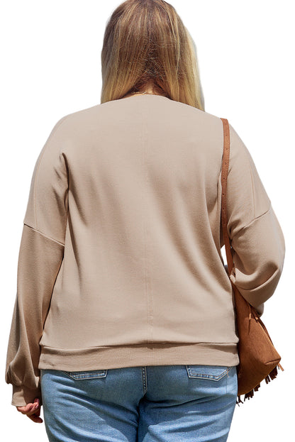 Pale Khaki Floral Peace Sign Graphic Washed Terry Plus Size Sweatshirt Garden Naked Curves