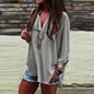 Plus Size Solid V-Neck Irregular Sleeve Blouse