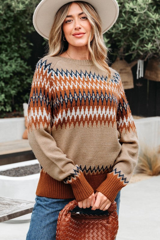 Western Aztec Geometric Colorblock Crewneck Sweate Shop Style & More | Fresh Looks, Everyday Deals & Free Shipping