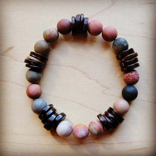 Frosted PIcasso Jasper and Wood Stretch Bracelet Shop Style & More | Fresh Looks, Everyday Deals & Free Shipping