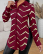 Lyxana Open Placket Foil Print Random Cut Shoulder Long Sleeve Cinched Waist Blouse Women Shirt New Era Fashion LLc