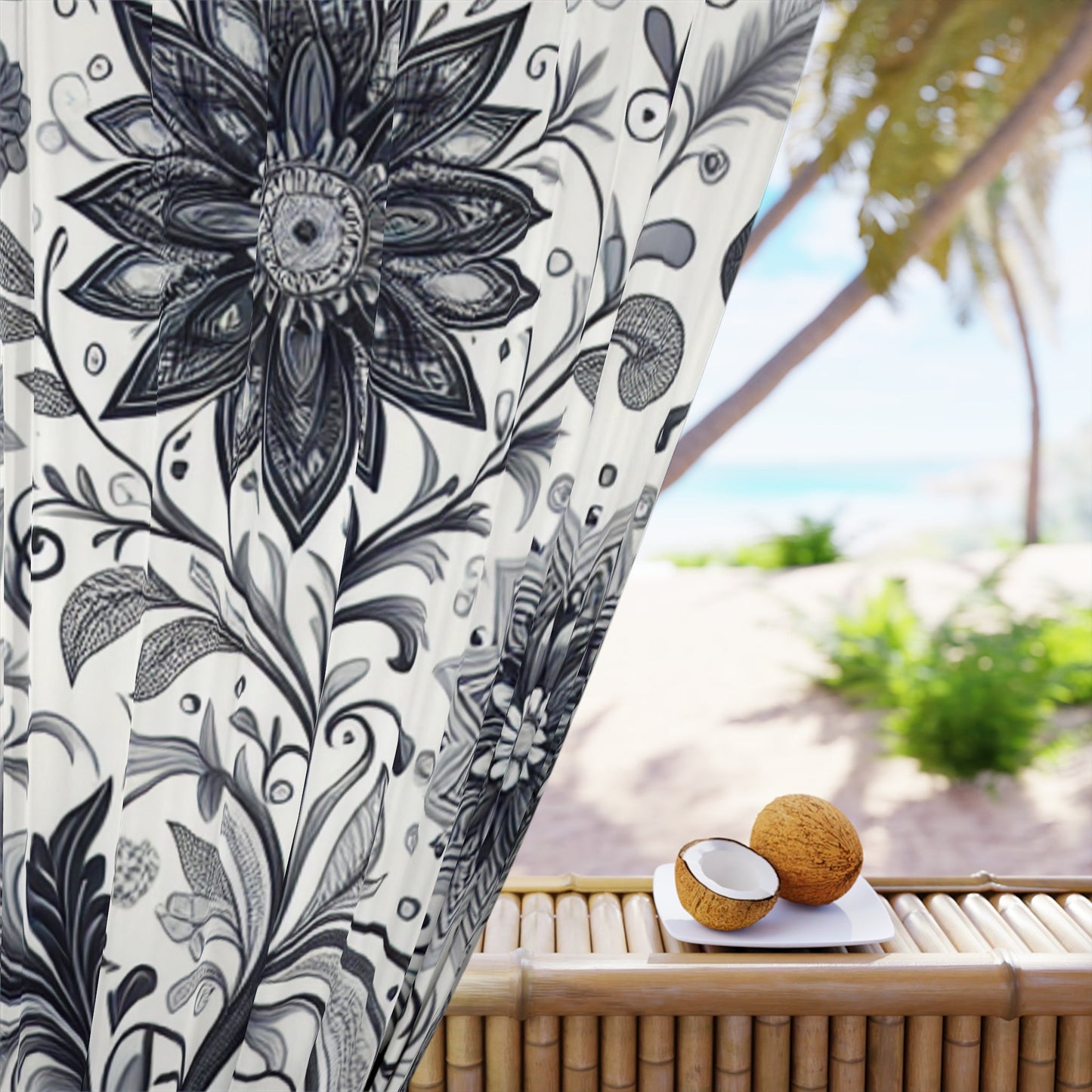 Elegant Floral Window Curtain, Home Decor, Black and White Floral Drapes, Living Room Curtains, Bedroom Window Treatment Grayceful LLC