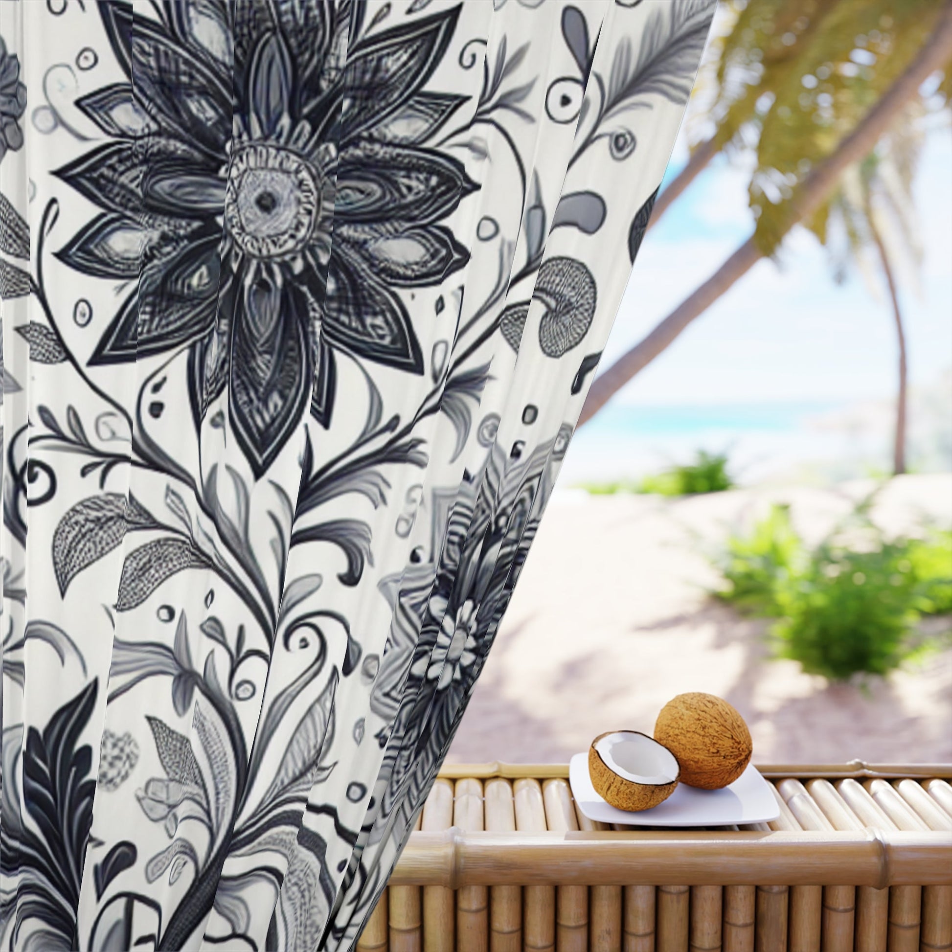 Elegant Floral Window Curtain, Home Decor, Black and White Floral Drapes, Living Room Curtains, Bedroom Window Treatment Grayceful LLC