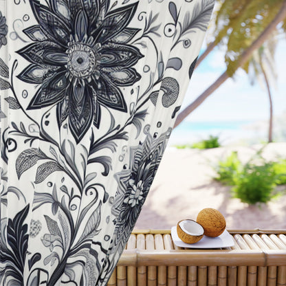 Elegant Floral Window Curtain, Home Decor, Black and White Floral Drapes, Living Room Curtains, Bedroom Window Treatment Grayceful LLC