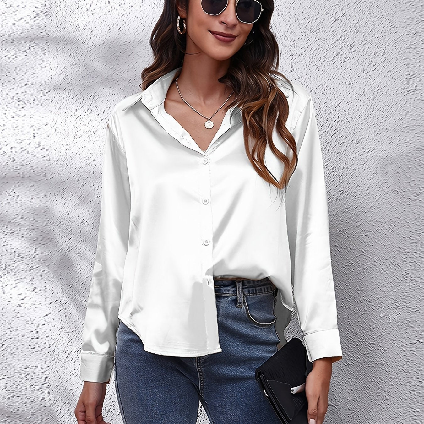 Hot Style In-Kind Shooting Satin Shirt Women'S Satin Imitation Long-Sleeved Shirt New European And American Cross-Border Women'S Clothing NovaCart