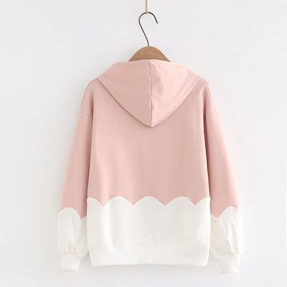 Printed Color-blocking Thin Long-sleeved Hooded Sweatshirt See size chart under “more details” The Fashion Celestial