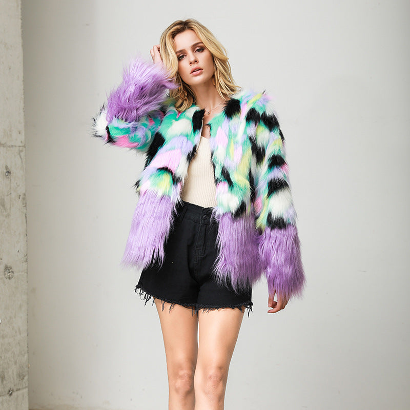 Faux Fur Two-tone Fur Stitching Plush Fur Coat See size chart under “more details” The Fashion Celestial