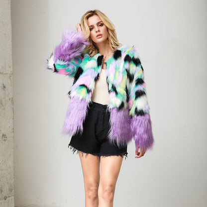 Faux Fur Two-tone Fur Stitching Plush Fur Coat See size chart under “more details” The Fashion Celestial