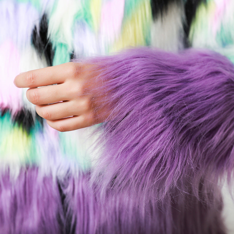 Faux Fur Two-tone Fur Stitching Plush Fur Coat See size chart under “more details” The Fashion Celestial