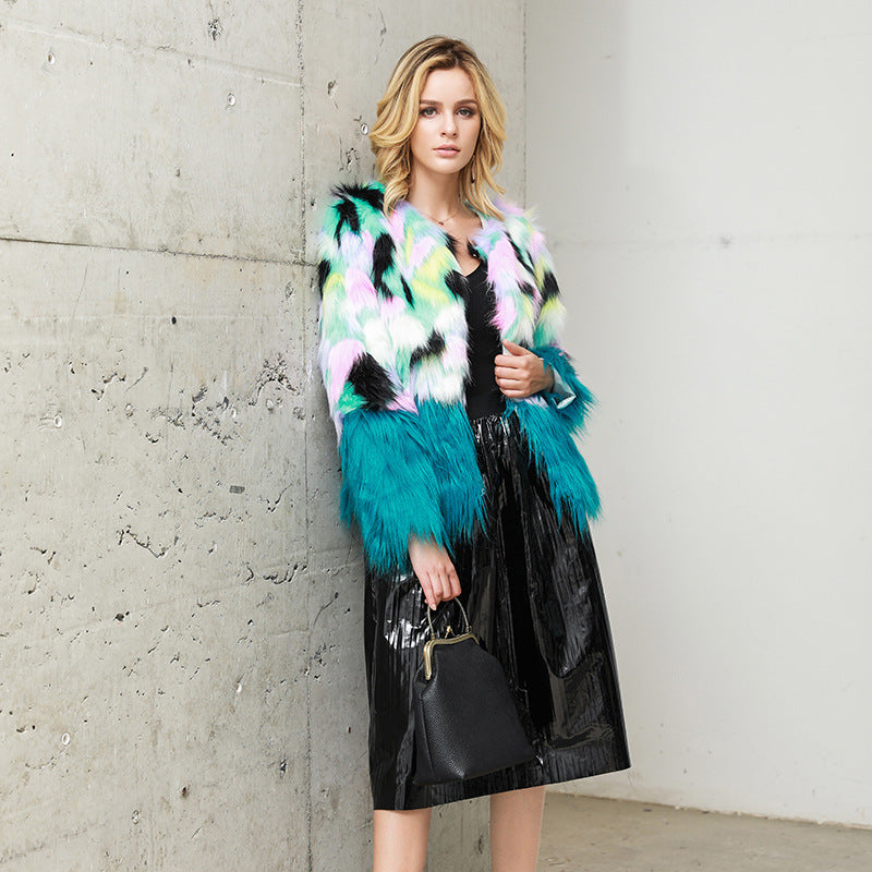 Faux Fur Two-tone Fur Stitching Plush Fur Coat See size chart under “more details” The Fashion Celestial