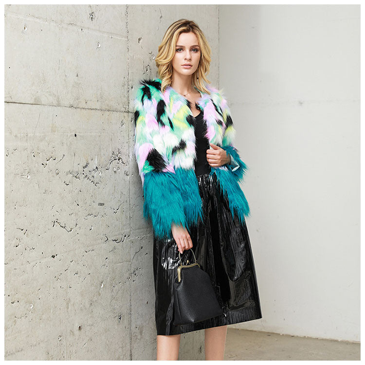 Faux Fur Two-tone Fur Stitching Plush Fur Coat See size chart under “more details” The Fashion Celestial