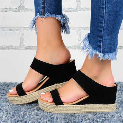 Wedge Heel Slippers Casual Sandals Hemp High Wedge Heel Shoes FitiqueFit