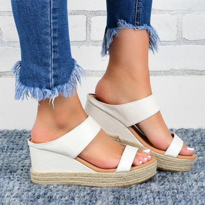 Wedge Heel Slippers Casual Sandals Hemp High Wedge Heel Shoes FitiqueFit