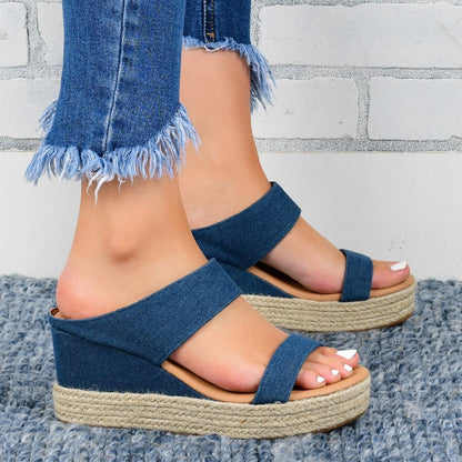 Wedge Heel Slippers Casual Sandals Hemp High Wedge Heel Shoes FitiqueFit