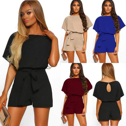 Belted Short Sleeve Silk A-Line Mini Jumpsuit – 4 Colors, S–5XL FitiqueFit