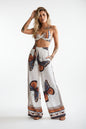 Women's Feather Print Crop Top & Pants Set – 2-Piece Vacation Outfit FitiqueFit