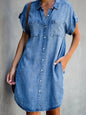 Denim Midi Dress – Short Sleeve Square Neck Slim Fit Street Style FitiqueFit