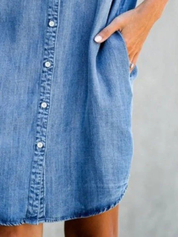 Denim Midi Dress – Short Sleeve Square Neck Slim Fit Street Style FitiqueFit