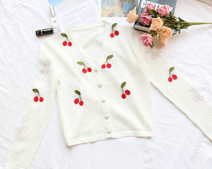 Women’s Cherry Embroidery Crochet Cardigan FitiqueFit