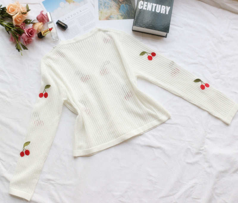 Women’s Cherry Embroidery Crochet Cardigan FitiqueFit