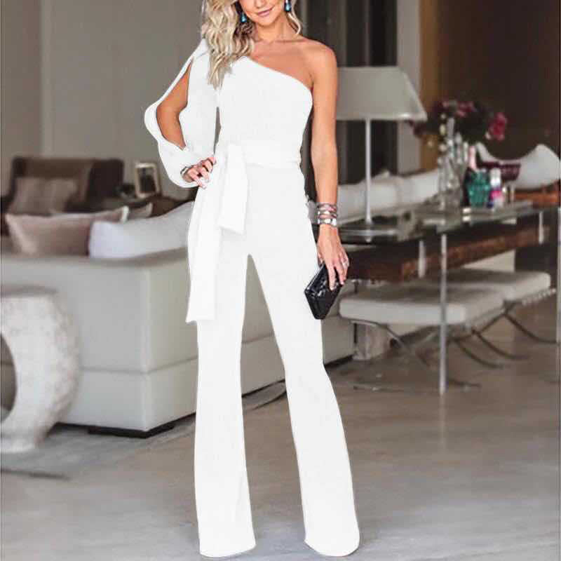 Ladies High Waist Slim One-Shoulder Jumpsuit Grayceful LLC