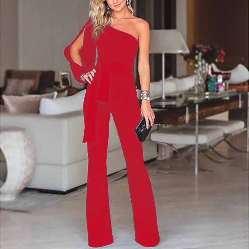 Ladies High Waist Slim One-Shoulder Jumpsuit Grayceful LLC