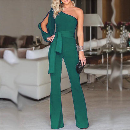 Ladies High Waist Slim One-Shoulder Jumpsuit Grayceful LLC