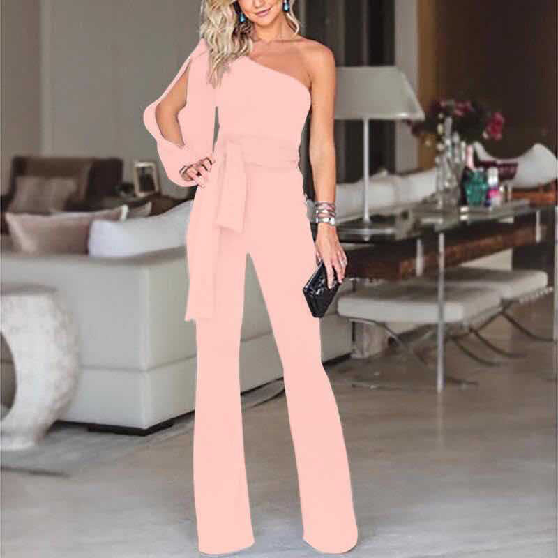 Ladies High Waist Slim One-Shoulder Jumpsuit Grayceful LLC