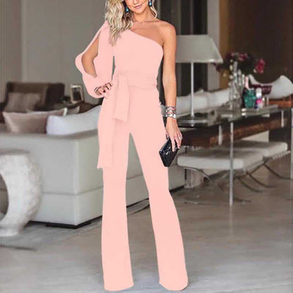 Ladies High Waist Slim One-Shoulder Jumpsuit Grayceful LLC
