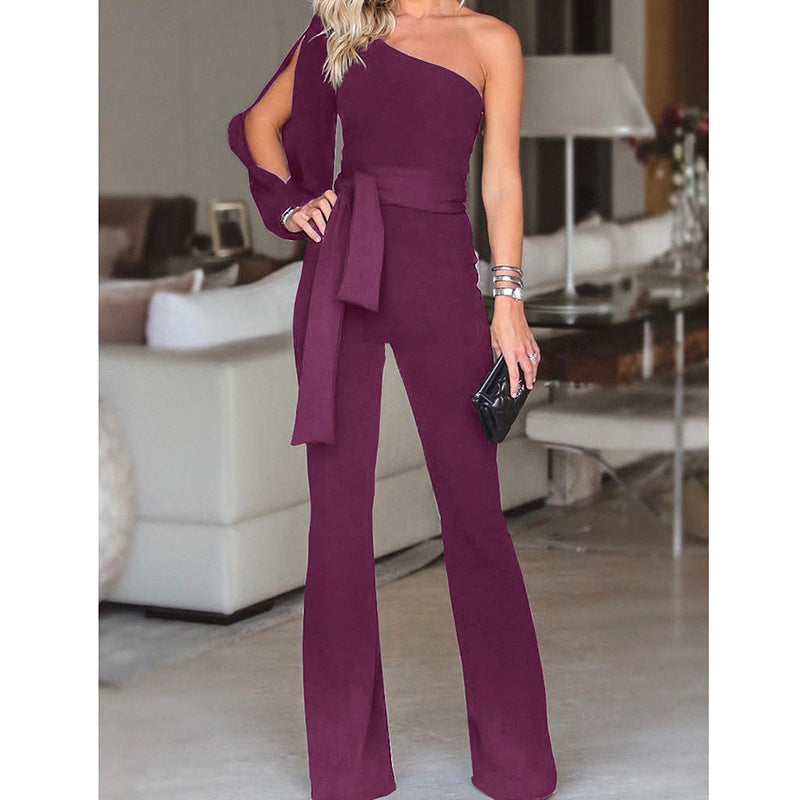Ladies High Waist Slim One-Shoulder Jumpsuit Grayceful LLC