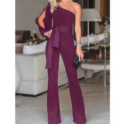 Ladies High Waist Slim One-Shoulder Jumpsuit Grayceful LLC