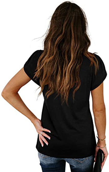🌸 Women's V-Neck Petal Sleeve Summer T-Shirt – Elegant & Breezy FitiqueFit