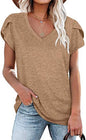 🌸 Women's V-Neck Petal Sleeve Summer T-Shirt – Elegant & Breezy FitiqueFit