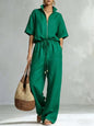 Women's Zip-Up Crew-Neck Top & Wide-Leg Pants Set FitiqueFit