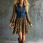 Women's Denim-Look Chiffon Patchwork Long Sleeve Maxi Dress FitiqueFit