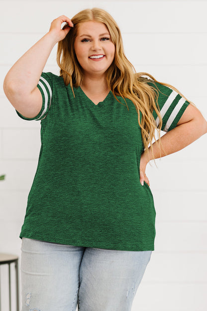 Plus Size Striped V-Neck Tee Shirt See size chart under “more details” The Fashion Celestial