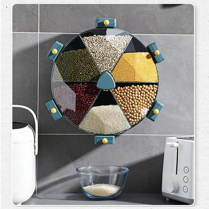 🍚 Wall‑Mounted Grain & Cereal Dispenser – Rotating Dry Food Storage for Kitchen SmartPursue™