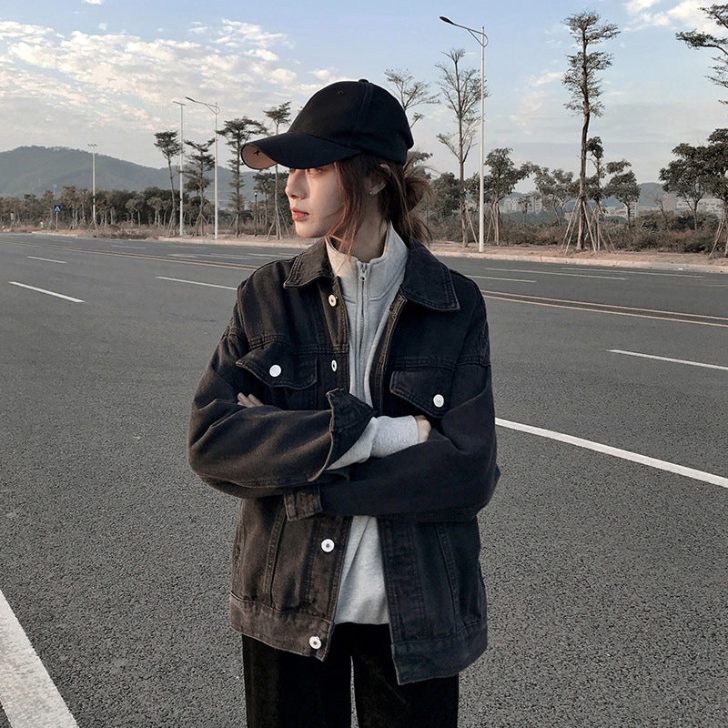 Women's Oversized Washed Denim Jacket – Hooded Loose Korean Style FitiqueFit
