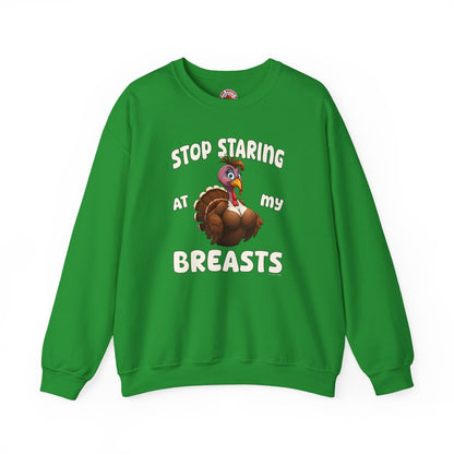 Stop Staring At My Breasts Crewneck Sweatshirt The Devil's Pickle