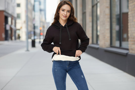 🖤 Women’s Winter Velvet Hoodie — Solid Color Warm Sweatshirt FitiqueFit