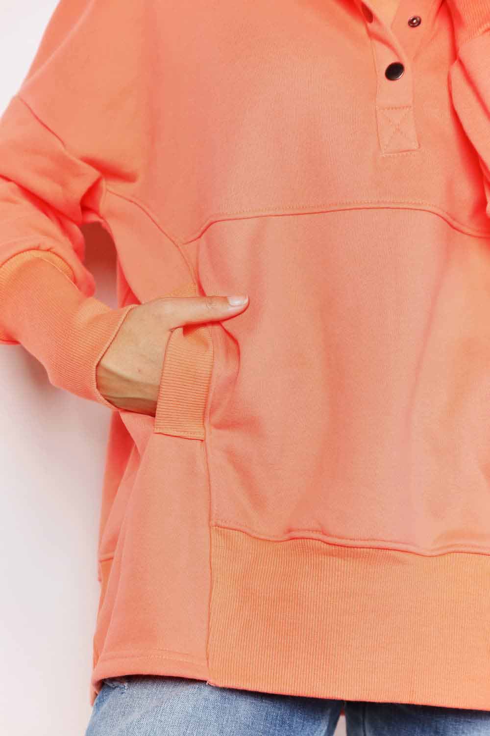 Double Take Quarter-Snap Dropped Shoulder Hoodie West2East Surf