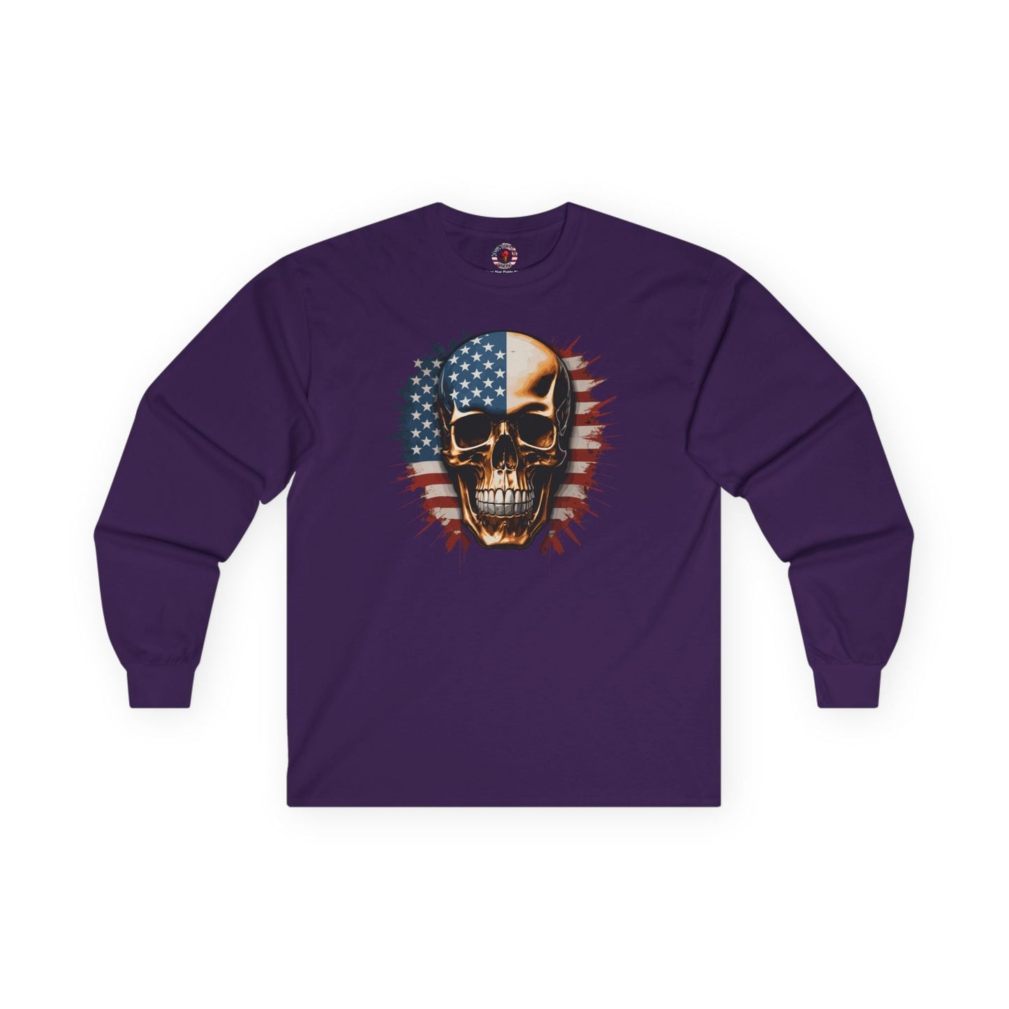 American Flag Skull Long Sleeve Tee The Devil's Pickle