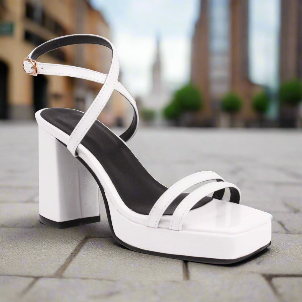 Square-Toe Buckle Strap High Heels – Elegant Thin-Strap Summer Block Heels FitiqueFit