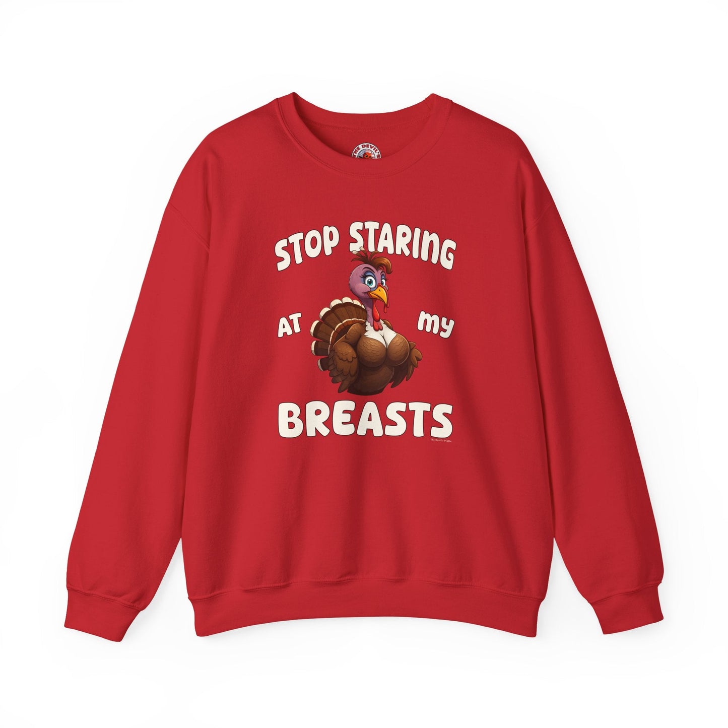 Stop Staring At My Breasts Crewneck Sweatshirt The Devil's Pickle