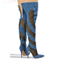 Patchwork Thigh High Knee Boots - Brazen Blue & Jet Black | Ultra High Heels Country in My Heart