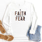 Faith Over Fear Leopard Long Sleeve Tee See size chart under “more details” The Fashion Celestial