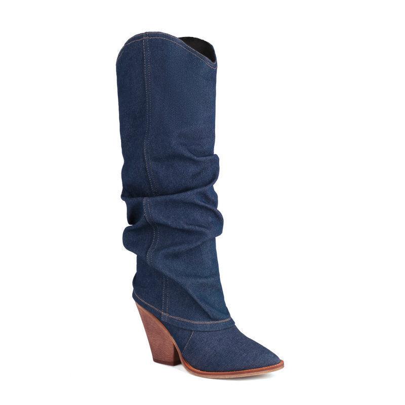 Denim Cowboy Slouch Boots | Stylish Knee-High Cowboy Boots for Cowgirls Country in My Heart