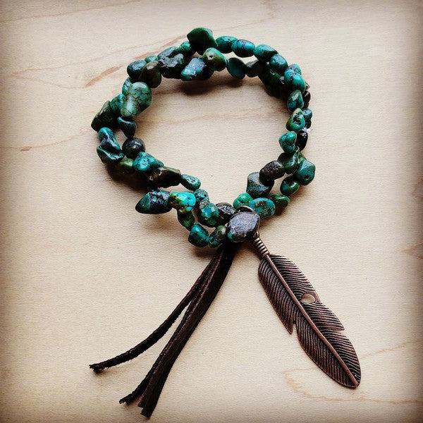Double Strand Turq Bracelet w/ Feather and Tassel Shop Style & More | Fresh Looks, Everyday Deals & Free Shipping